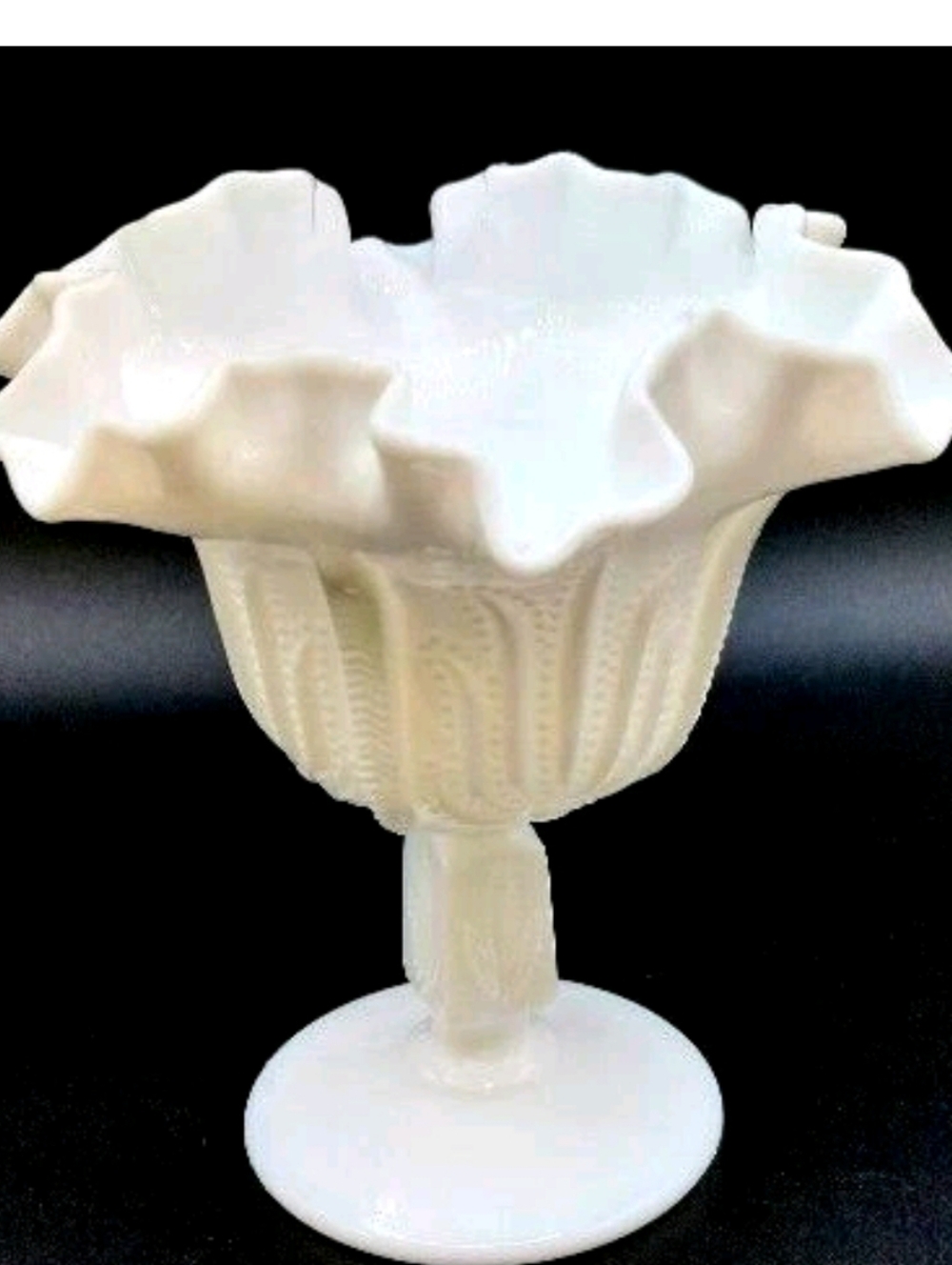 Fenton Ruffled Milk Glass Compote Vase - White 5.75" Tall